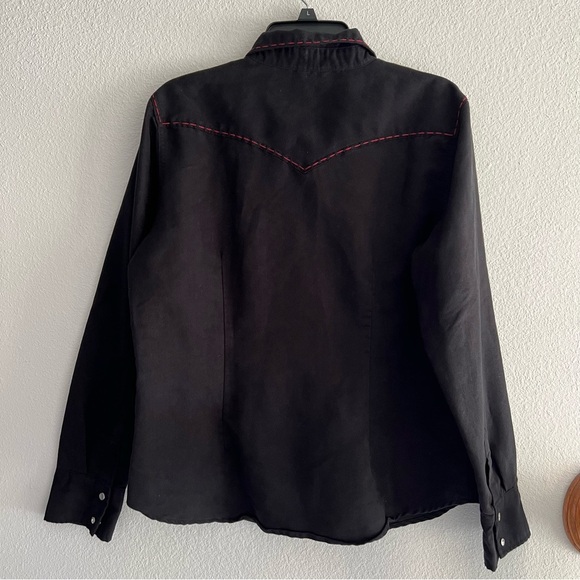 Levis Womens Faux Suede Western Pearl Snap Button Up Shirt Red Stitch Equestrian - Picture 3 of 10